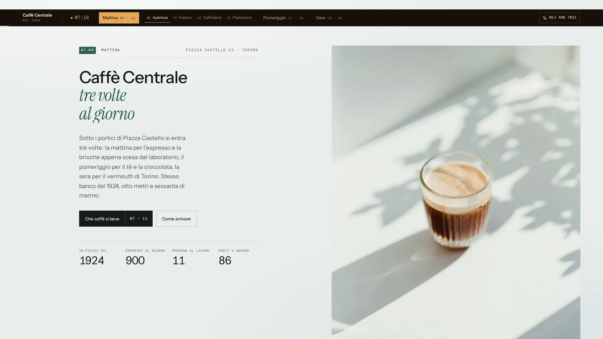 Anteprima della home del sito demo Caffè Centrale