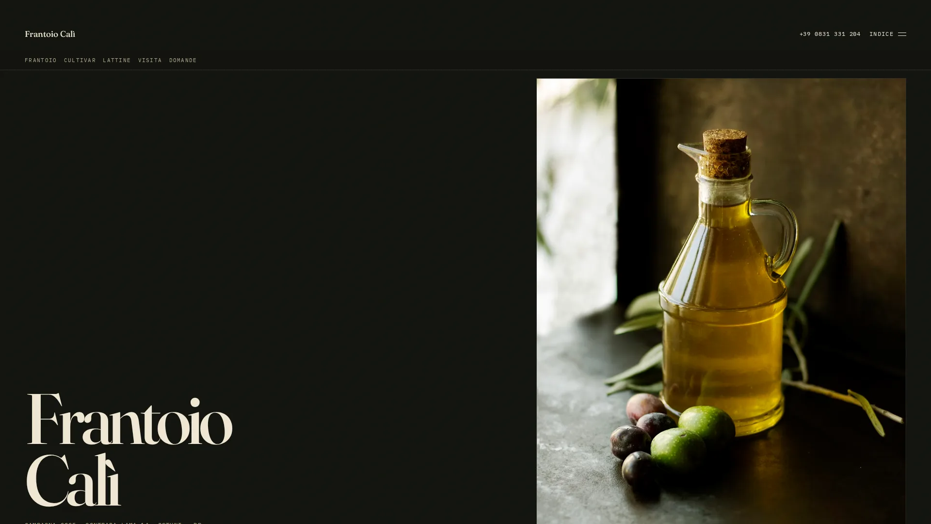Anteprima della home del sito demo Frantoio Calì