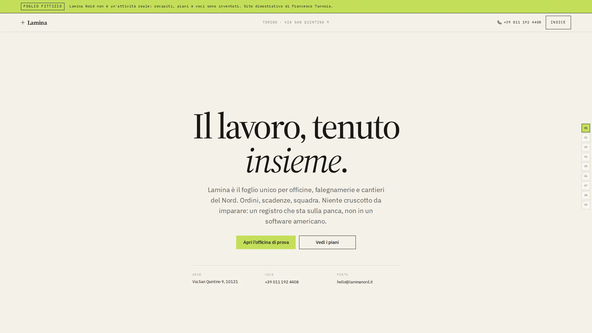 Anteprima della home del sito demo Lamina Nord