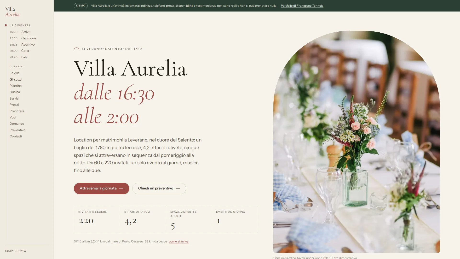 Anteprima della home del sito demo Villa Aurelia
